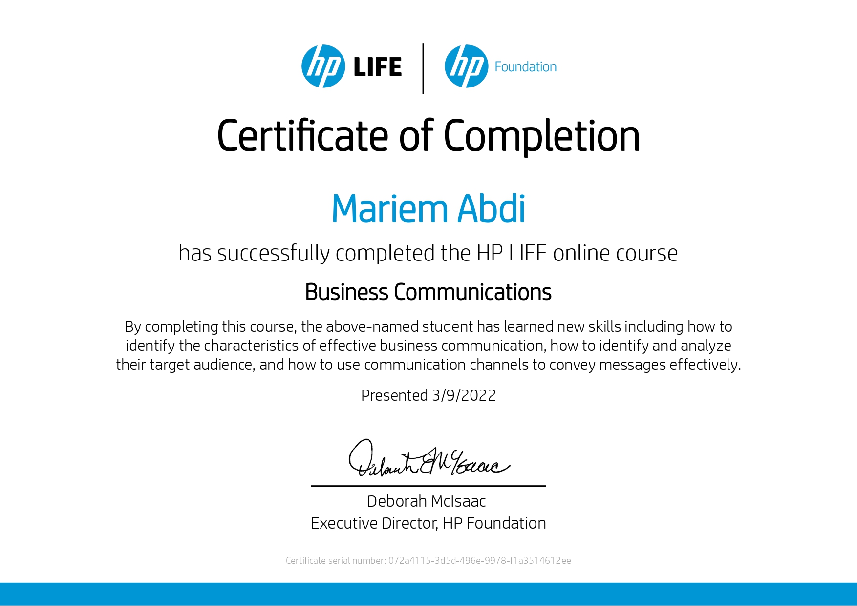Business Communications Certificate Preview